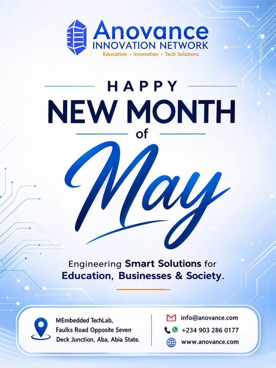 AnovanceNetwork's tweet image. Happy New Month of May! 
At Anovance Innovation Network, we remain committed to engineering smart solutions for Education, Businesses &amp;amp; Society.

Here’s to a month of growth, innovation, and new opportunities.

#anovance #edtech #STEMEducation  #HappyNewMonth