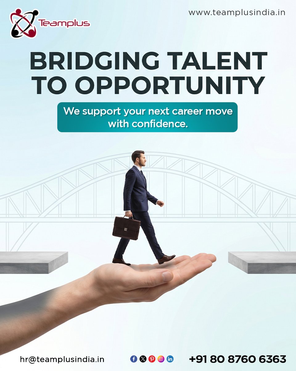 TeamPlusIndia's tweet photo. • Bridging talent with the right opportunities 🤝
 • Supporting confident career moves 💼
 • Trusted partner for hiring &amp; growth 📈 https://t.co/DA1AiNehCI