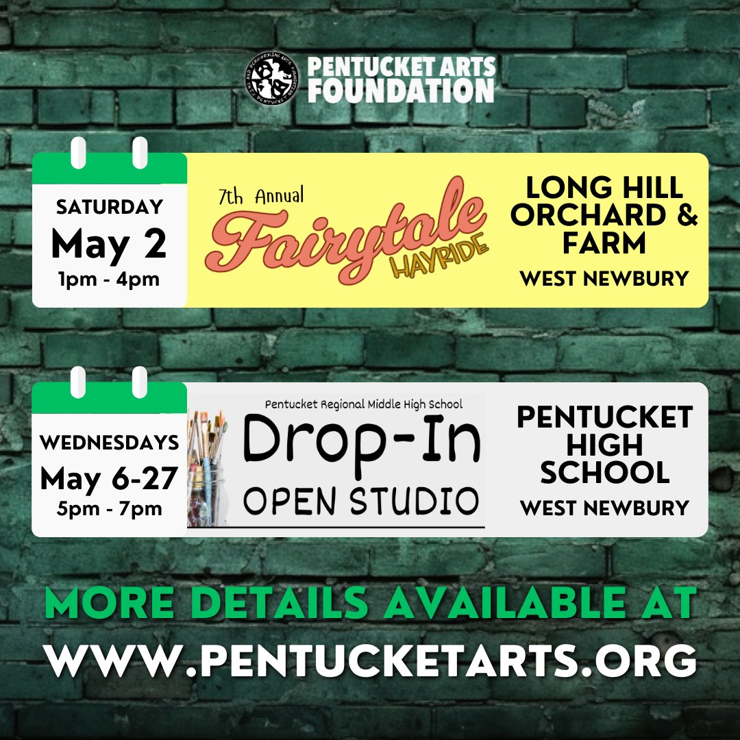 ArtsPentucket's tweet photo. ❗UPCOMING EVENTS ALERT❗
---------------------------------
Fairytale Hayride
May 2 [1pm-4pm]
---------------------------------
Drop-In Art Studio
Wednesdays [5pm to 7pm] thru 5/27
---------------------------------
More details available on our website at https://t.co/KmHYOtH8Sp! https://t.co/SclD6MvjLg