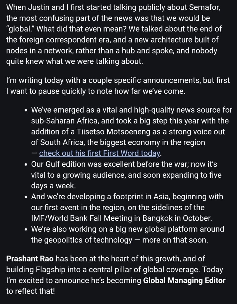 prashantrao's tweet photo. Some exciting news about @semafor's global growth and ambitions (and some nice personal news, too...) https://t.co/3cs8SeEUbs