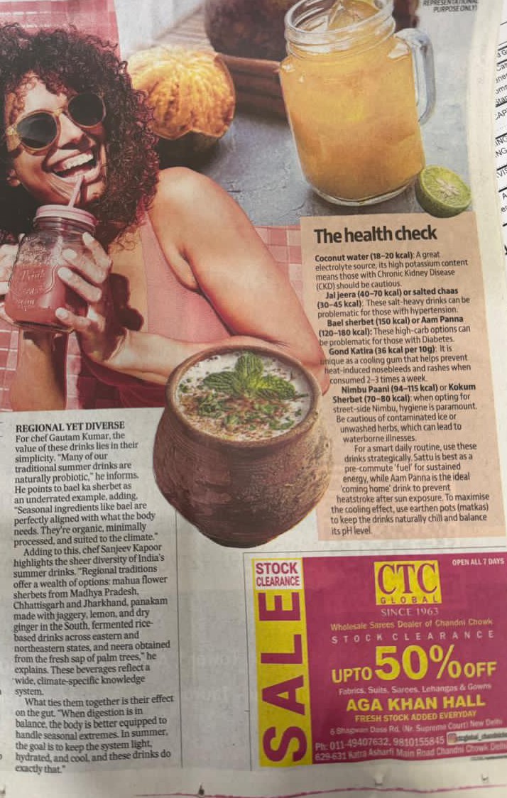 chefgautamkumar's tweet photo. In today’s @htcity of @hindustantimes, most summer drinks are naturally probiotic rich and obviously beneficial for health. #summerdrinks #hindustantimes #htcity #probiotics #chefgautamkumar https://t.co/Jh1HJKBNGt