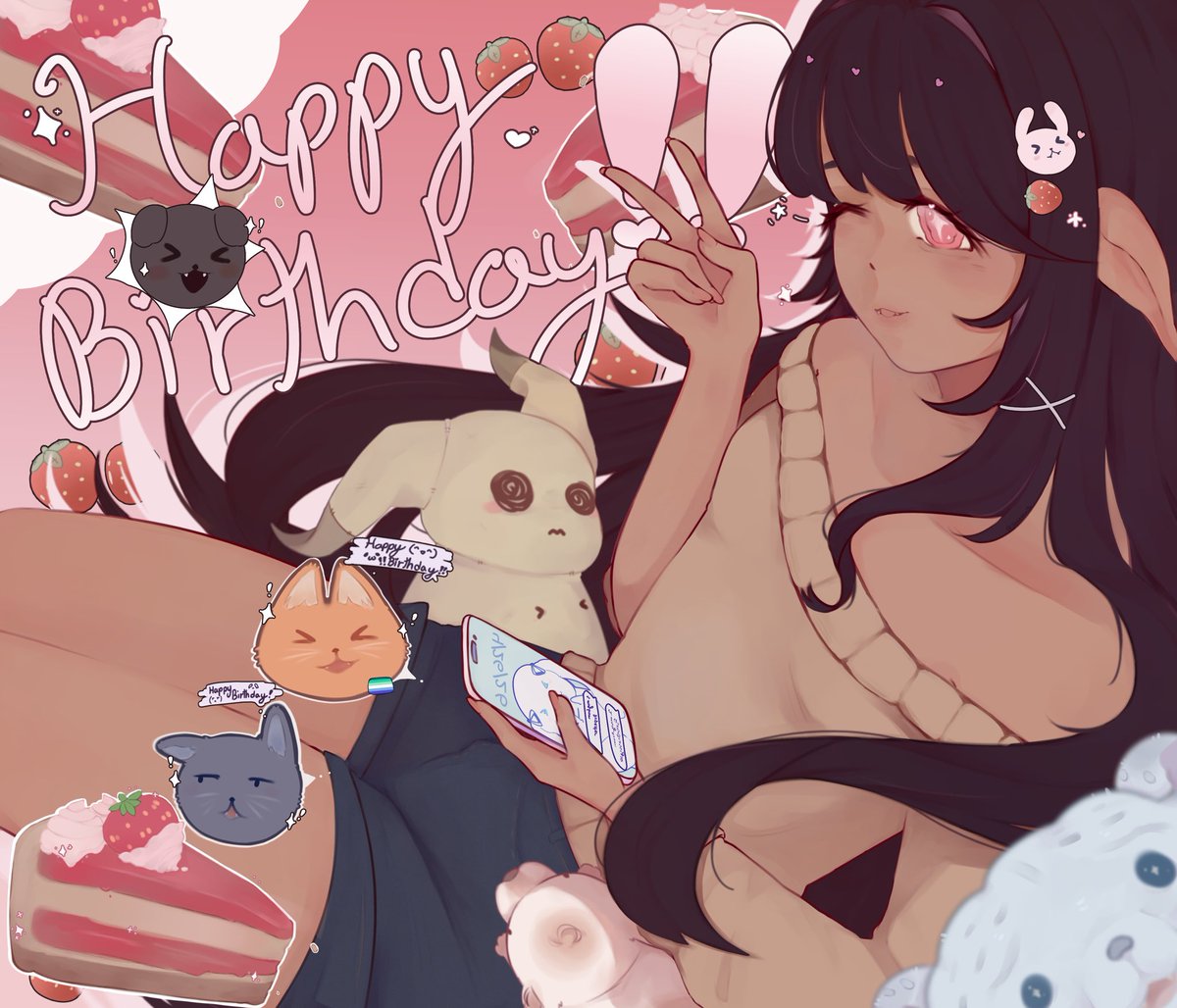 seabunni3s's tweet image. birthday 🎂 🍓!!

it was on the 26th but better late than never ૮꒰˶ᵔ ᵕ ᵔ˶꒱ა 🐰🍰
#artmoots #ocart #birthday