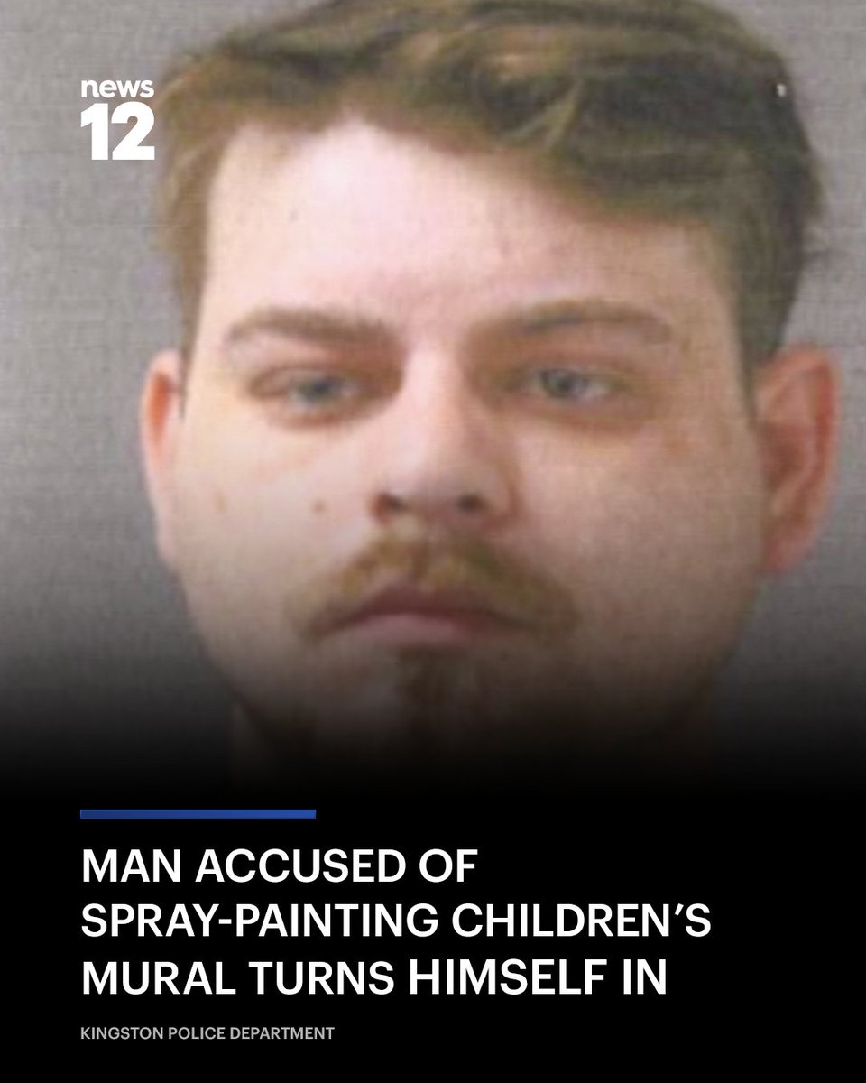 News12HV's tweet image. MURAL VANDALISM: A man accused of spray‑painting over a mural created by children in Kingston is now in custody, police say.  

bit.ly/4tWaIJu

#News12 #Kingston #Crime