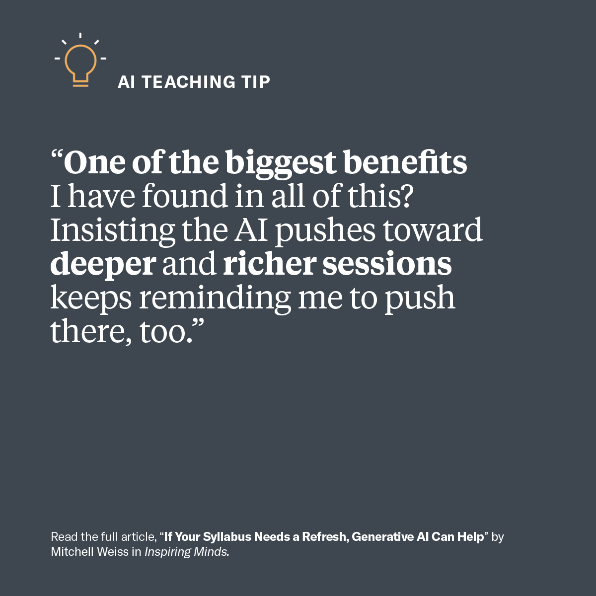HarvardBizEdu's tweet image. When #AI is pushed to produce deeper, richer learning experiences, it reinforces the need for #educators to do the same. 

That means challenging #students &amp;amp; interrogating the “why” behind their thinking.

Read more from Mitch Weiss of @HarvardHBS: hbsp.harvard.edu/inspiring-mind…