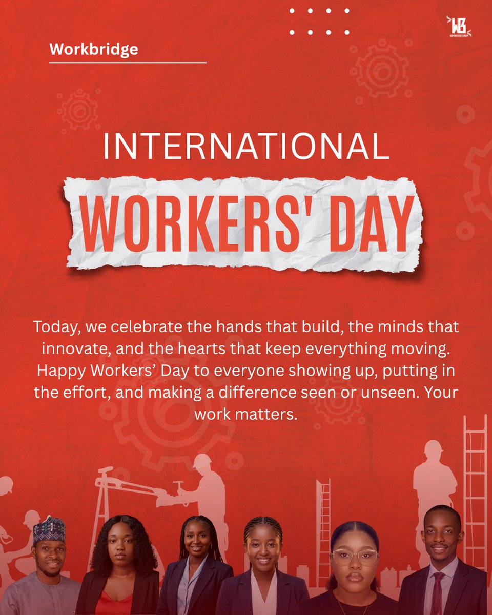Workbridgehr's tweet photo. Today, we celebrate the hands that build, the minds that innovate, and the hearts that keep everything moving.

Happy Workers’ Day to everyone showing up, putting in the effort, and making a difference, seen or unseen. 👏

#WorkersDay #CelebrateWork #Gratitude #EveryRoleMatters https://t.co/rqsH1Y3Fkr