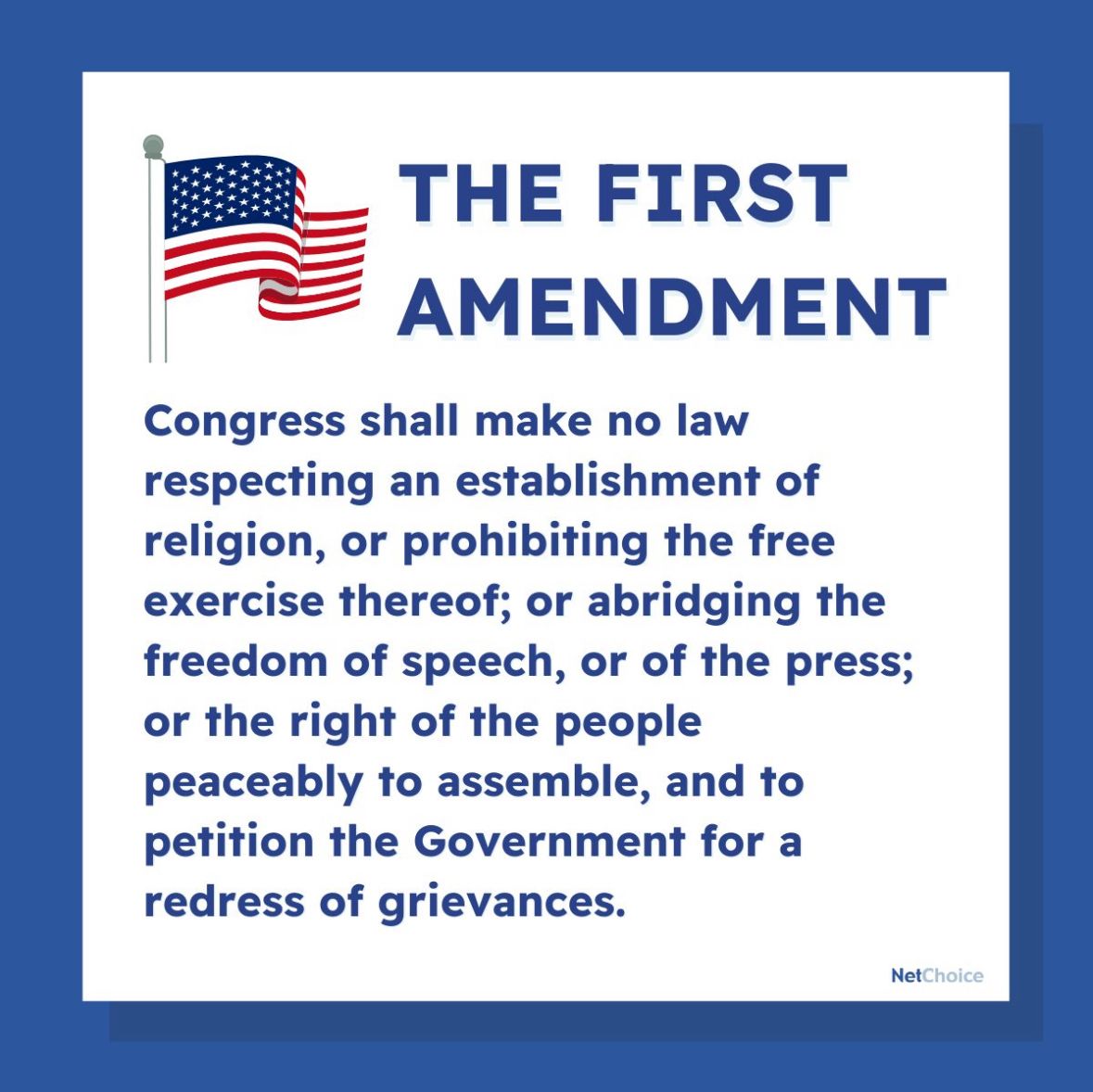 NetChoice's tweet photo. Government overreach shouldn't define your online experience. 🚫 

The First Amendment is the cornerstone of a free internet, and defending lawful digital speech should be a top priority for all Americans and our lawmakers. https://t.co/EMLjGRMjlt