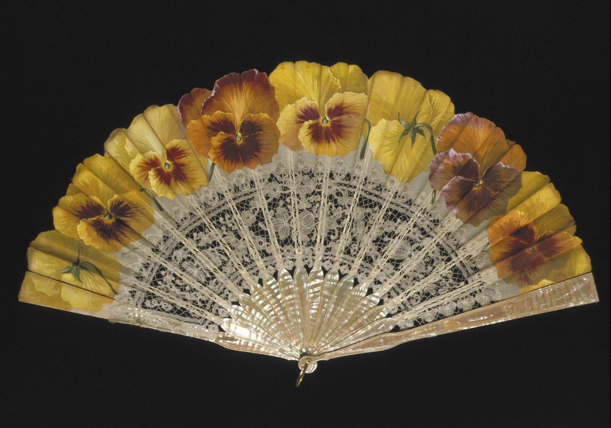 22hrr22min's tweet image. fan with yellow pansies by ronot-tutin (french, c.1880-1900)