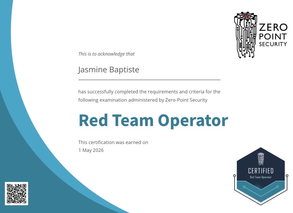 kaorrosi's tweet photo. So happy to share that I passed my CRTO exam and am officially a Certified Red Team Operator! 🎉💕 https://t.co/b6rFZF8ZVG