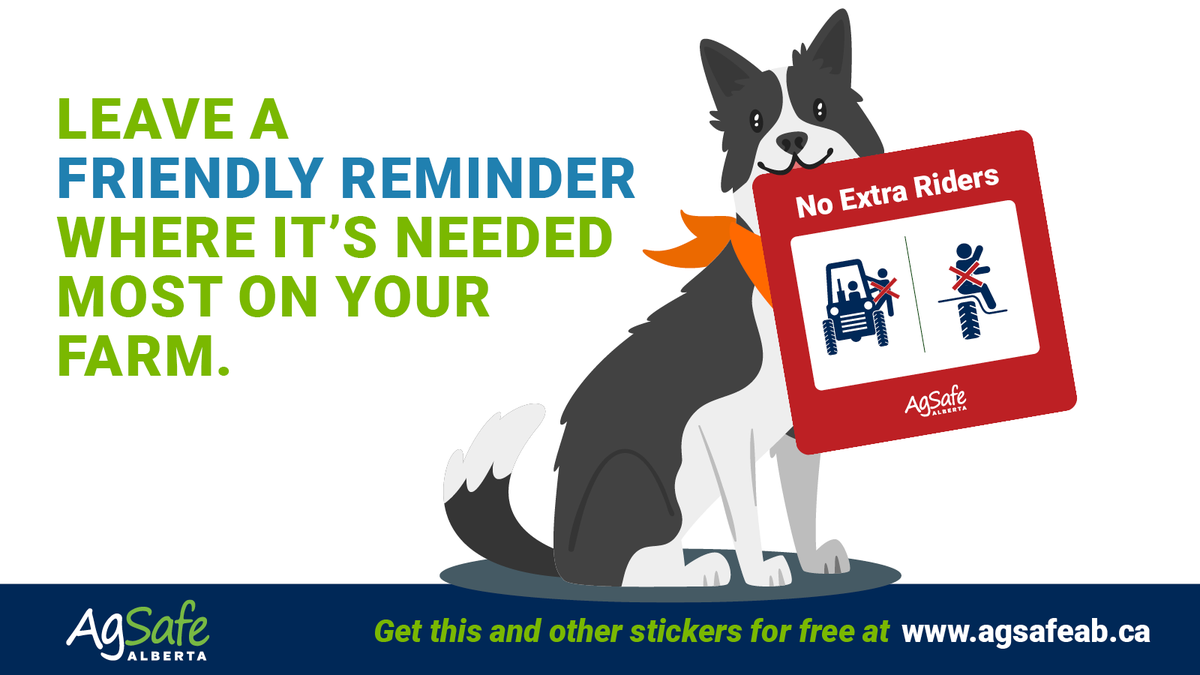 AgSafeAlberta's tweet image. Visit our online store to get copies of this sticker and others to help remind the people on your farm to stay safe: ow.ly/tmsF50YT4JQ

#farmsafety #farmlife #AlbertaFarming #ABFarms #Cdnag #Farming