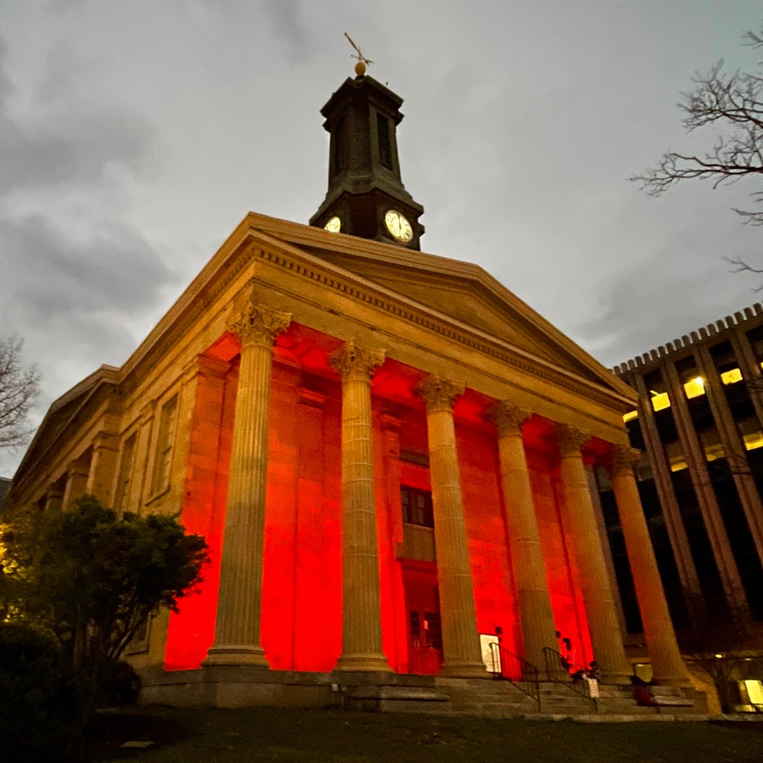 ChescoGovt's tweet photo. The Historic Courthouse will be lit in red this weekend in recognition of National Fallen Firefighters Memorial Weekend, honoring firefighters who died in the past year, and International Firefighters Day, which is on May 4. https://t.co/9cyEIf0XwR