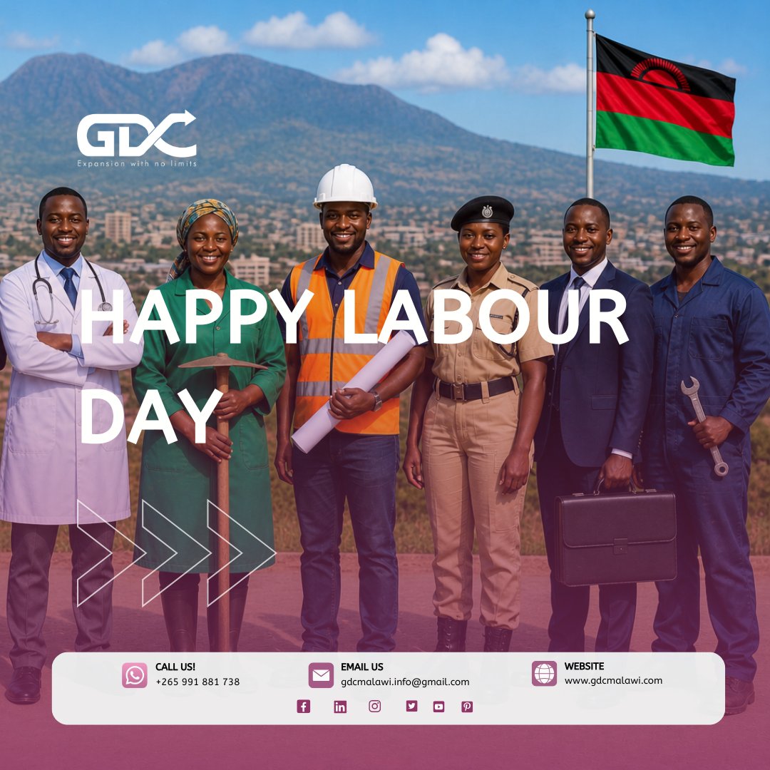 gdcmalawi's tweet photo. Happy Labour Day from GDC! 🇲🇼🛠️🩺
Today, we honor the hardworking men and women who are the architects of Malawi’s future. At Growth Development Consultancy (GDC), we celebrate your dedication—from the fields to the offices. https://t.co/G2oA7qVpst