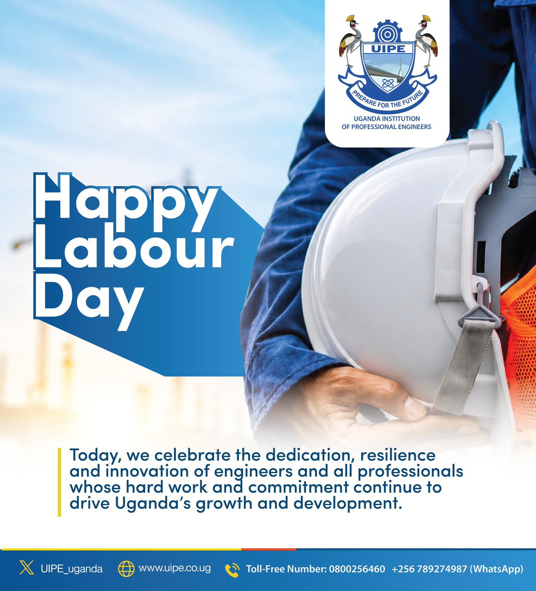 UIPE_Uganda's tweet image. Happy Labour Day!

Today, we celebrate the dedication, resilience and innovation of Engineers and all Professionals.

We wish you a meaningful and well deserved Labour Day.

#UIPEUpdates #labourday #Engineers