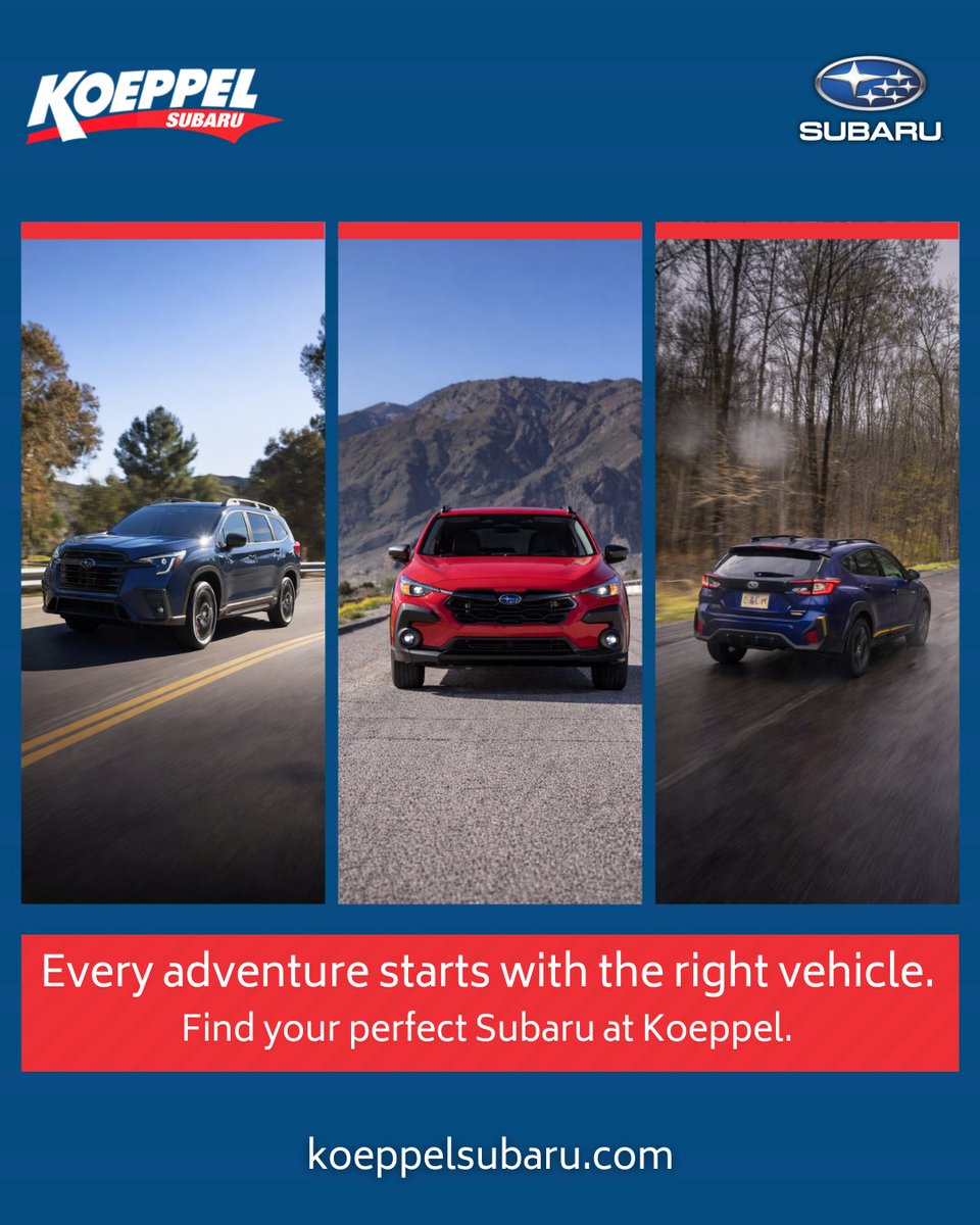 KoeppelSubaru's tweet image. Mountain roads or city streets — which Subaru matches your drive? Find yours at Koeppel Subaru or koeppelsubaru.com.

#KoeppelSubaru #Subaru #Subaru2026 #SubaruModels #CarDealership #NYC
#NYCDealership