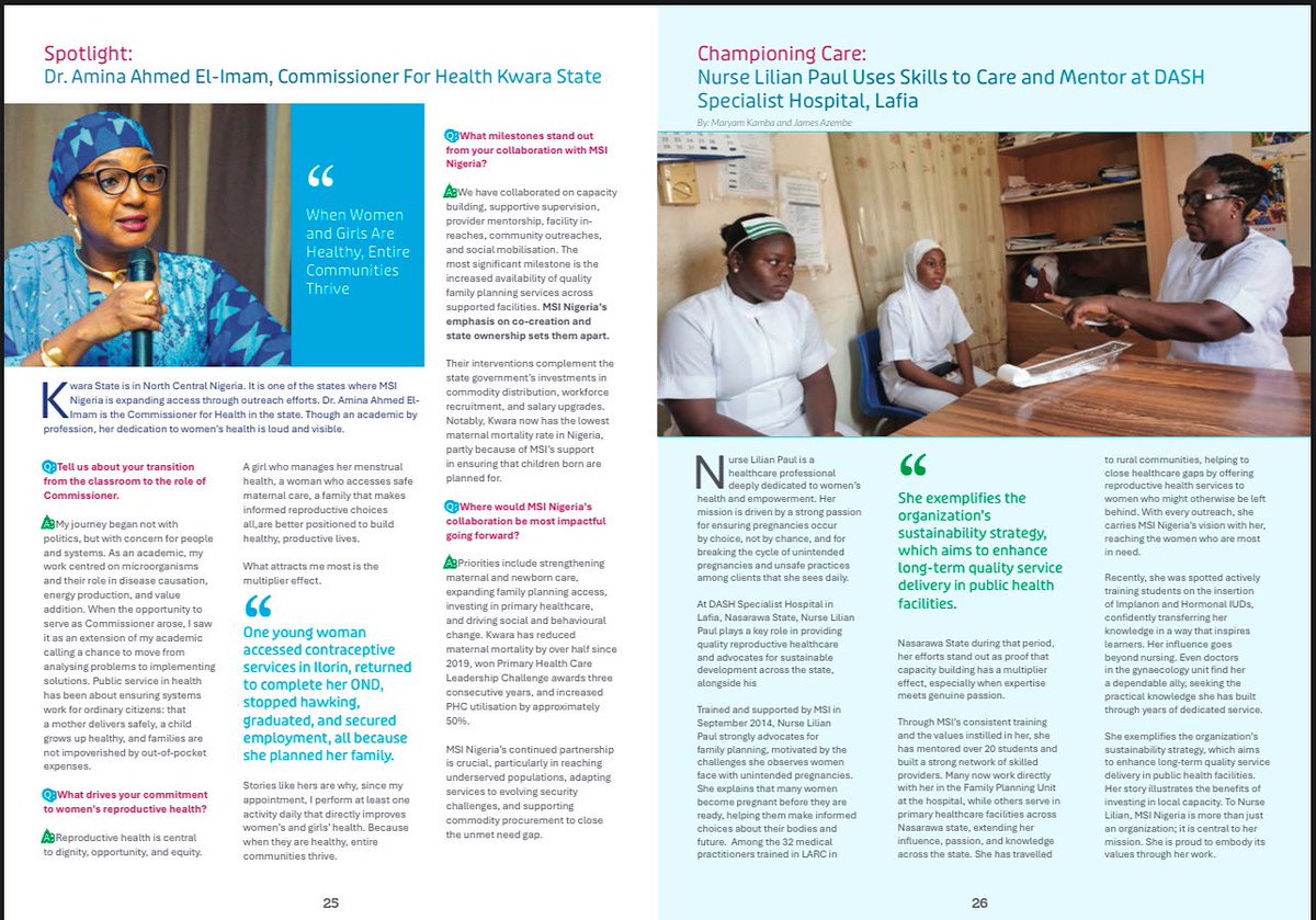 KwaraMoH's tweet image. Catch up with the  exclusive interview of the Hon. Commissioner for Health, Dr Amina Ahmed El-Imam @amkmusty on the latest edition of the Mariestopes International(MSI) @MarieStopes she speaks on Reproductive Health Outcomes in Kwara State. 

#familyplanning #reproductivehealth