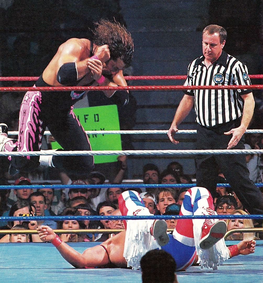 WWFWrestling1's tweet image. 🎥 Federation Flashback! Bret Hart and British Bulldog have a bloody battle at the 5th WWF In Your House PPV. December 17, 1995. 🏡 #WWF #WWE #Wrestling #InYourHouse #BritishBulldog #BretHart