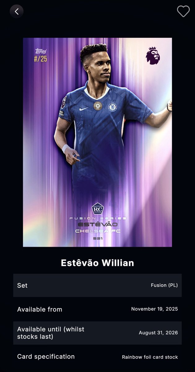 BigCatJC's tweet photo. Hit an Estevao /25 on @totalfootballgm in November and sent it to print. After about 10 conversations with support Topps just sent me a refund. Lost high end card so @Topps refunds me $20. https://t.co/uyufVe169V