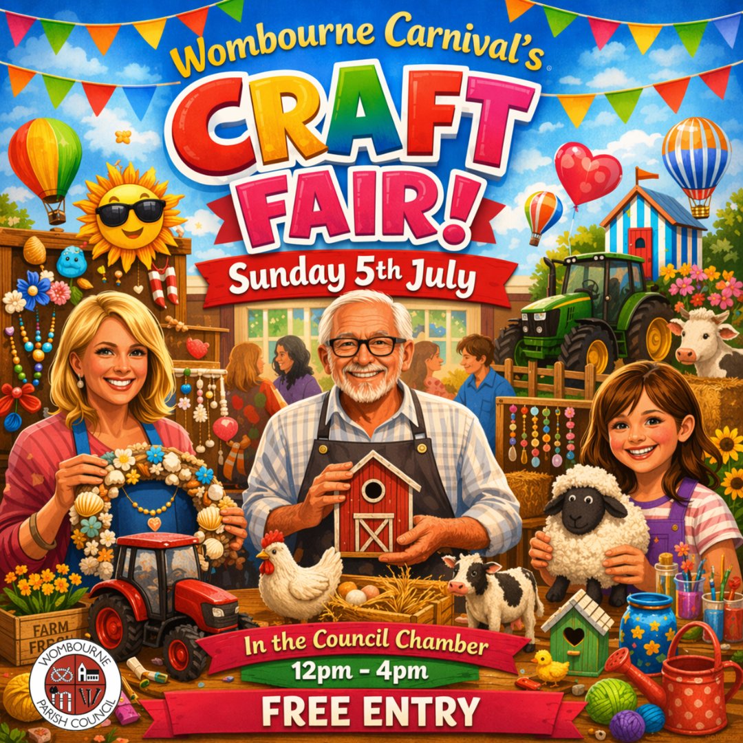 WombourneParish's tweet photo. 🎉 Wombourne Carnival is BACK for 2026! 🎉 🚜🐄🌾
📅 Sunday 5th July,  12pm – 4pm
🎟️ FREE ENTRY!
🧵 Craft Fair in Council Chamber
🌽 Stalls &amp; food vendors
🎡 Entertainment &amp; funfair rides
🚜 Colourful community floats
📢 Share with your friends and help spread the word. https://t.co/VuBVi4TcLo