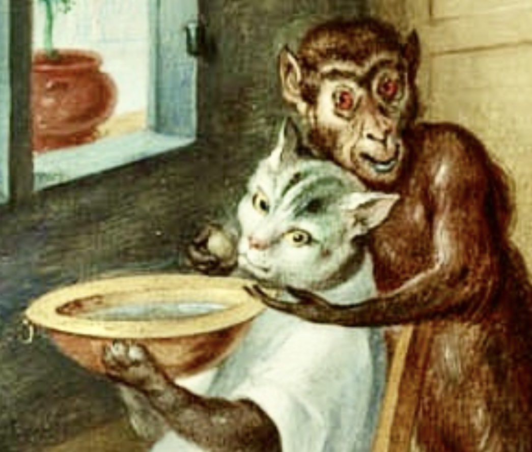 nissnickmich's tweet image. “Barbería con monos y gatos”. Obra de Abraham Teniers, pintor barroco flamenco del siglo XVII #arte #pintura #humor #barberia #monos #gatos #curiosidades #1mayo