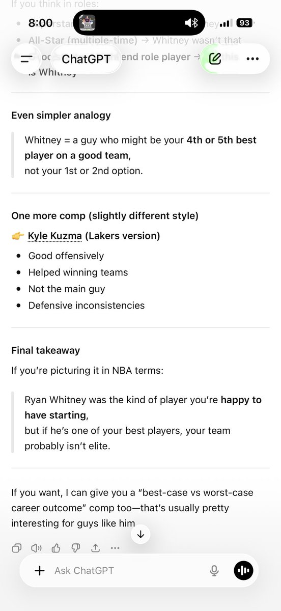 ASAPNateball's tweet photo. @PardonMyTake @BarstoolBigCat @PFTCommenter playing a bit of catch up and listening to the @ryanwhitney6 interview. As an NBA fan that knows very little about NHL history, I asked ChatGPT to compare him to an NBA player. Thoughts on the comps? https://t.co/ezKTOPYzh5