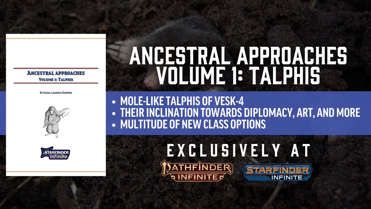 PF_Infinite's tweet image. Ancestral Approaches - Volume 1: Talphis is available now!

Get it here: tinyurl.com/t59z25a9

Ever wanted to engage more fully with the concepts inherent to your Starfinder Second Edition ancestry?
#ttrpg #pathfinder #starfinder
