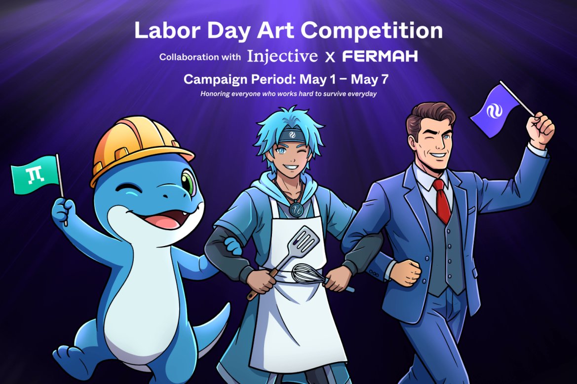 InjectiveLounge's tweet image. 🎨 Labor Day Art Competition is here!

In collaboration with @injective and @fermah_xyz, we’re celebrating the builders, creators, and everyday supporters behind the scenes.

📅 May 1–7
🏆 Pool: 20 $INJ + Ninja Points + Spotlight + degen role + engage points

JOIN NOW👇