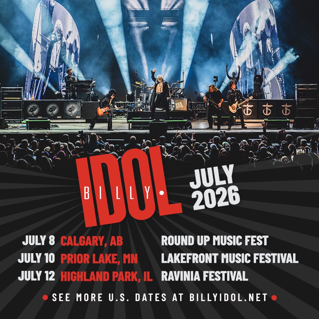 BillyIdol's tweet image. Upcoming July festival shows! 👊🏼
⬇️
July 8
Calgary, AB   
Round Up Music Fest
On sale *TODAY* at 10 am MT
ticketmaster.ca/event/1100648C…
-
July 10
Prior Lake, MN   
Lakefront Music Festival
On sale now
lakefrontmusicfest.com/buy-tickets.ht…
-
July 12
Highland Park, IL   
Ravinia Festival
On sale now