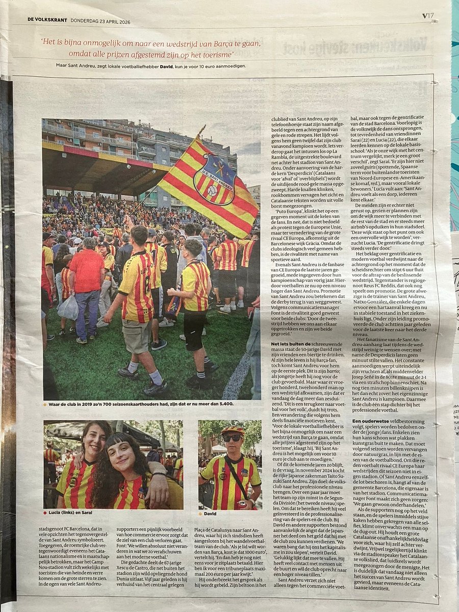 sergi_de's tweet photo. La @uesantandreu va ser notícia a doble plana en un diari força important als Països Baixos. Alguna cosa bé estarem fent. https://t.co/Wohxa5Ty9o