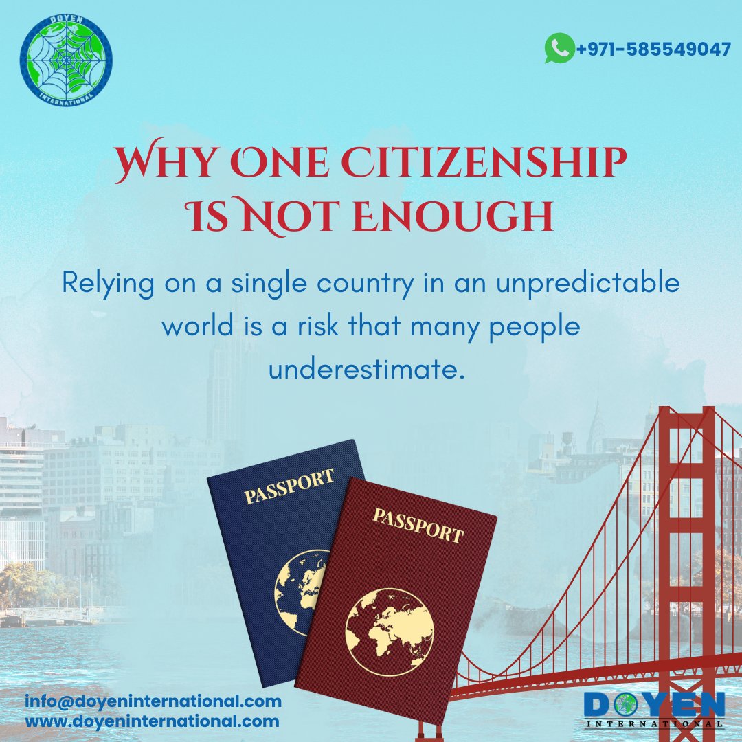 Doyen_Intl's tweet image. Smart investors diversify rather than concentrate.
Not just assets and businesses, but also citizenship.

A second passport reduces geopolitical risk, increases global access, and secures your future across borders.
#SecondPassport #GlobalMobility #CitizenshipByInvestment