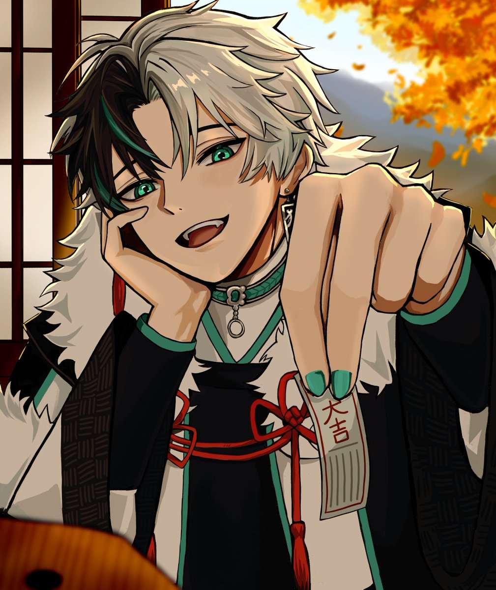 hakua_x2's tweet photo. 「今年の君の運勢は...？
　ふ～ん大吉じゃん。」

ひさしぶりにイラスト真面目に描いた https://t.co/MexKRwtQw5