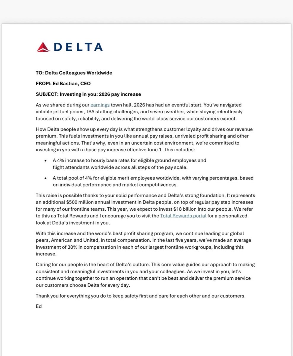 davidshepardson's tweet photo. New: details of @Delta pay raise https://t.co/YjlC0ZTgfN