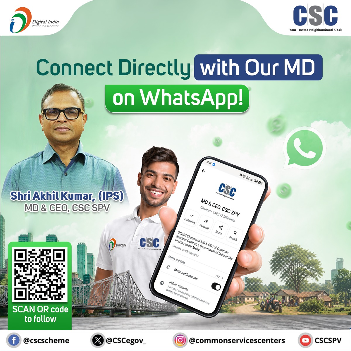 CSCegov_'s tweet image. Some Exciting News for VLEs!!

Connect Directly with Our MD &amp;amp; CEO on WhatsApp!

Join Now and Unlock Insights on Rural Entrepreneurship and Digital Empowerment": bit.ly/CSCMDChannel
 
#CSC #DigitalIndia #IPSAkhilKumar #WhatsAppChannel #CSCOnWhatsApp #DigitalInclusion