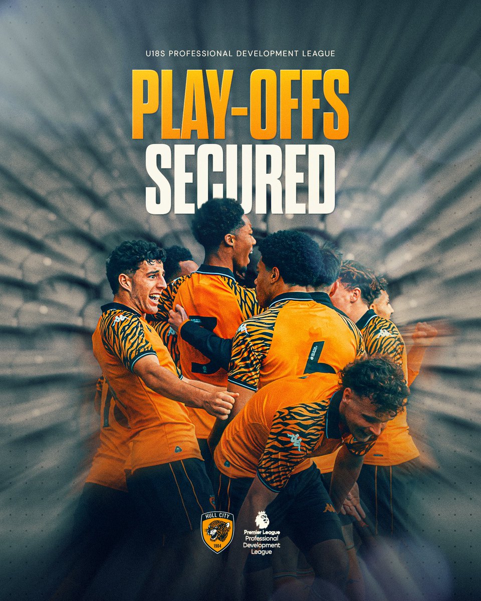 HullCityAcademy's tweet photo. History Makers 🙌

The Under-18s have reached the #U18PDL play-offs for the first time ever, with details of the national semi-final against Charlton Athletic revealed. ℹ️

➡️ https://t.co/bWoyqun4rb

#hcafc #hcafcU18 https://t.co/nAMvNHnWSH