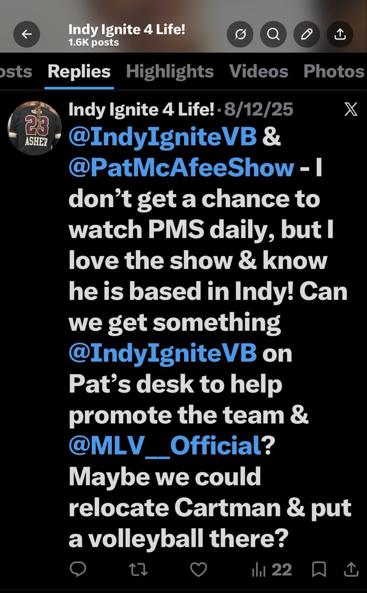 jack_asher44's tweet photo. @IndyIgniteVB I was trying to get @PatMcAfeeShow on board last year. https://t.co/mKXQQ8Xd86
