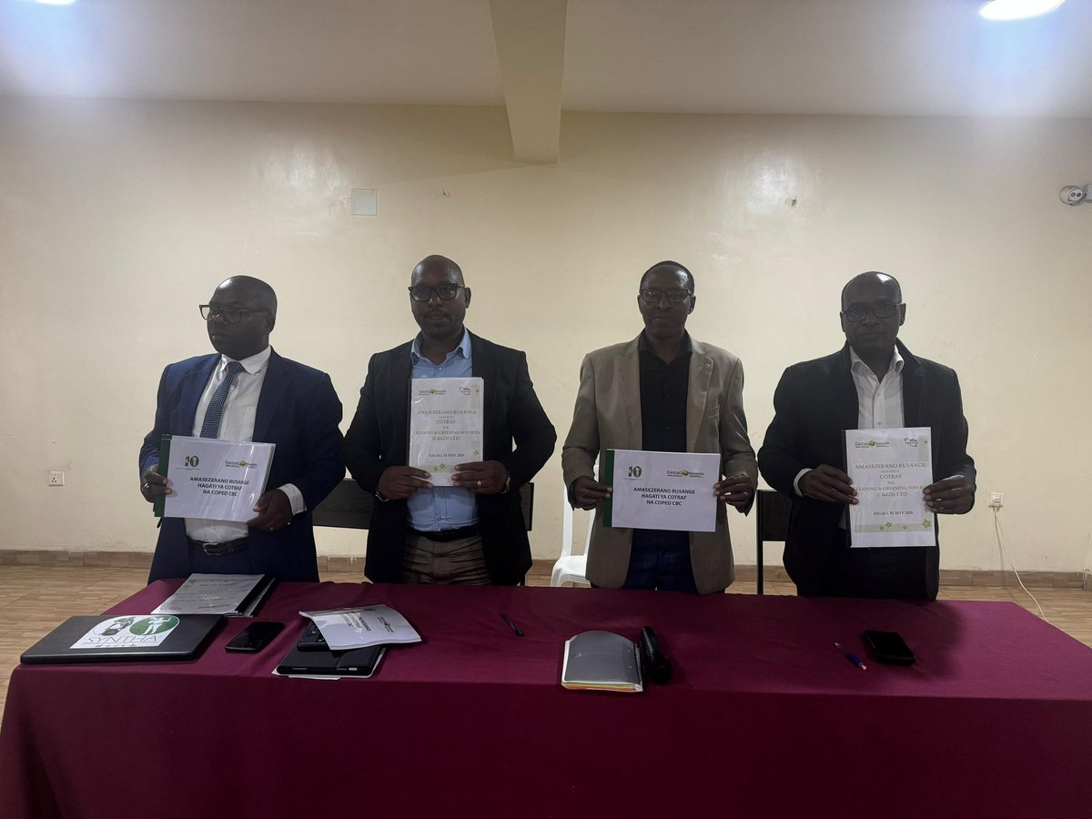 gakumba21's tweet photo. A milestone for workers' rights in Rwanda! 🇷🇼🤝
@cotraf_rwanda
 through its affiliate  #SYNTHA has officially signed a CBA with COPED and CGS Ltd.
​This landmark deal secures better working conditions and social protections for professionals in the hygiene and sanitation sector. https://t.co/Q7HfNKdFIr