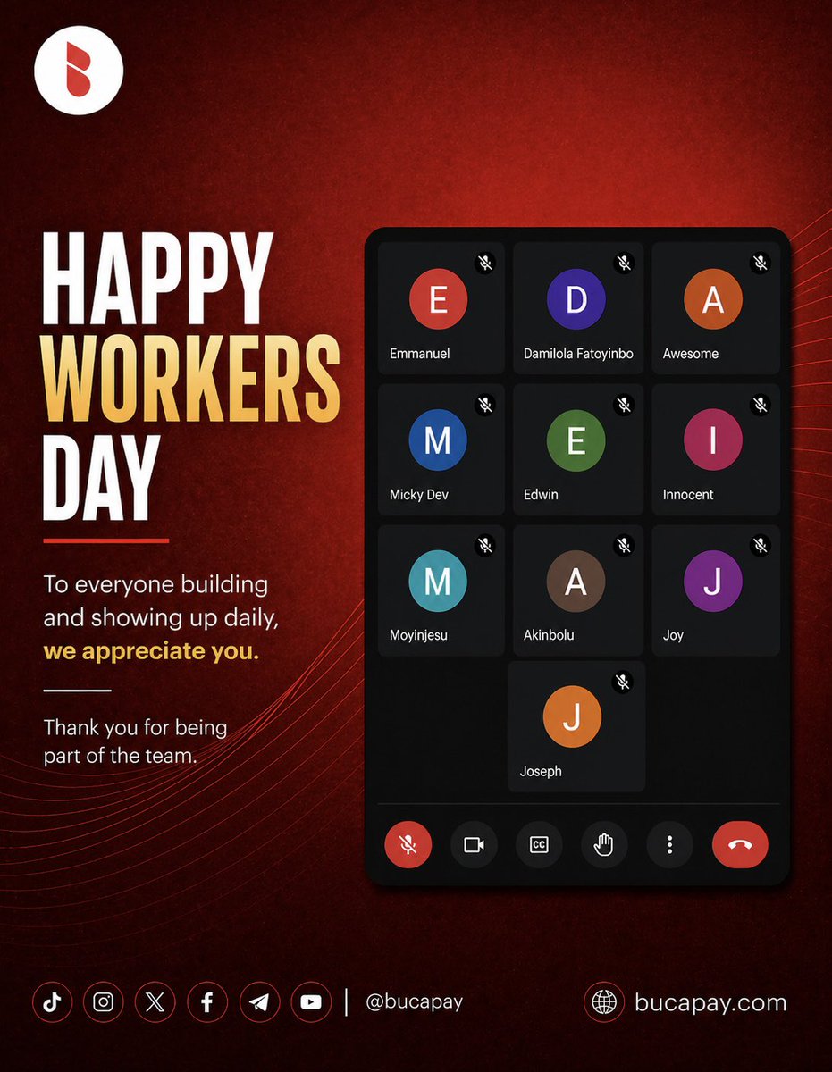Bucapay's tweet photo. Happy Workers’ Day to our amazing team.

Your dedication, consistency, and effort keep everything moving forward. We see it, and we appreciate you.

Thank you for all you do. https://t.co/BXLqLEoDOA
