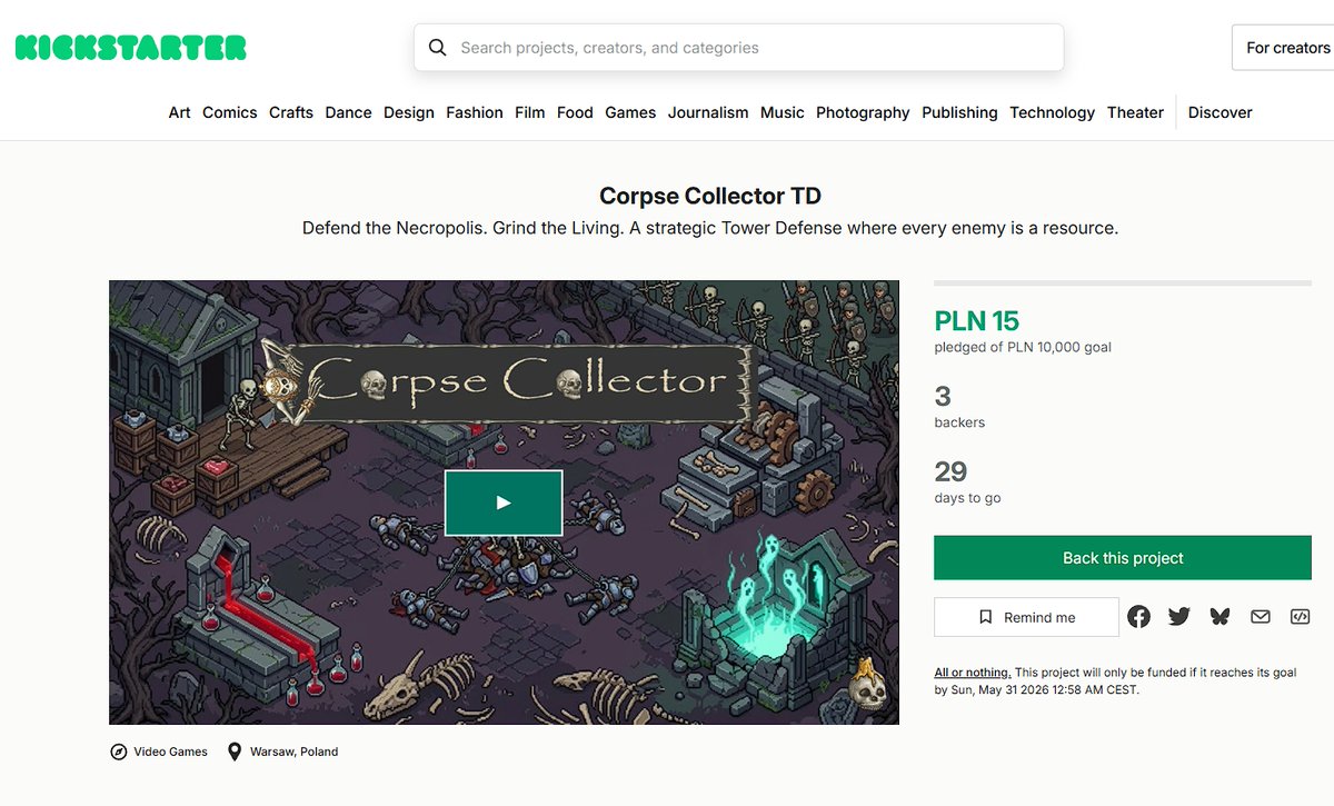 KrolMichal's tweet image. Na #Kickstarter trwa zbiórka na tower defense Corpse Collector TD od studia KW (aka Contaminated Studio). Cel 10 000 zł. Koniec kampanii 31 maja. Za info dzięki @kantallive.

kickstarter.com/projects/preci…

#polskiegry #ContaminatedStudio #crowdfunding