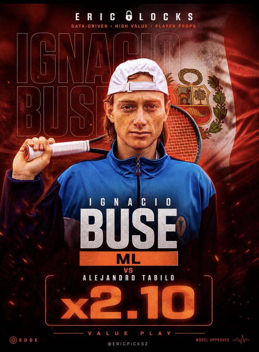 🚨 TENNIS POTD 💎

Ignacio Buse is underdog? WTF 

FOR ME is the favorite to win this competitive match, 60/40 and they pay 2.10x. High Value PICK. 

Leave a ❤️ for more FREE PICKS 💸
Data provided by 
#TENNIS #TennisPicks #BettingEdge