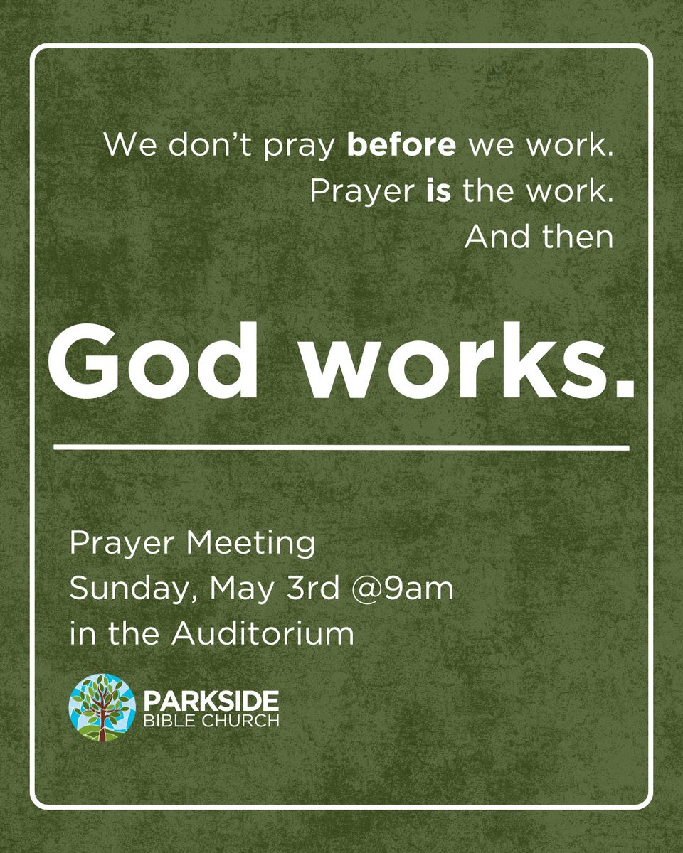 parkside_bible's tweet photo. Join us this Sunday for our monthly Prayer Meeting! Community Time will follow at 10am, with our Worship Gathering starting at 10:30am.

Children’s Ministry will be available for nursery-3rd grade. https://t.co/CIJeTx2aON