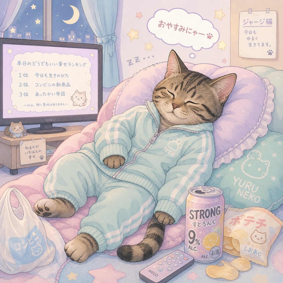 kNfRi1fynQUU3lw's tweet image. 寝るか…眠れるか？

おやすみにゃー

#AIart #ChatGPT