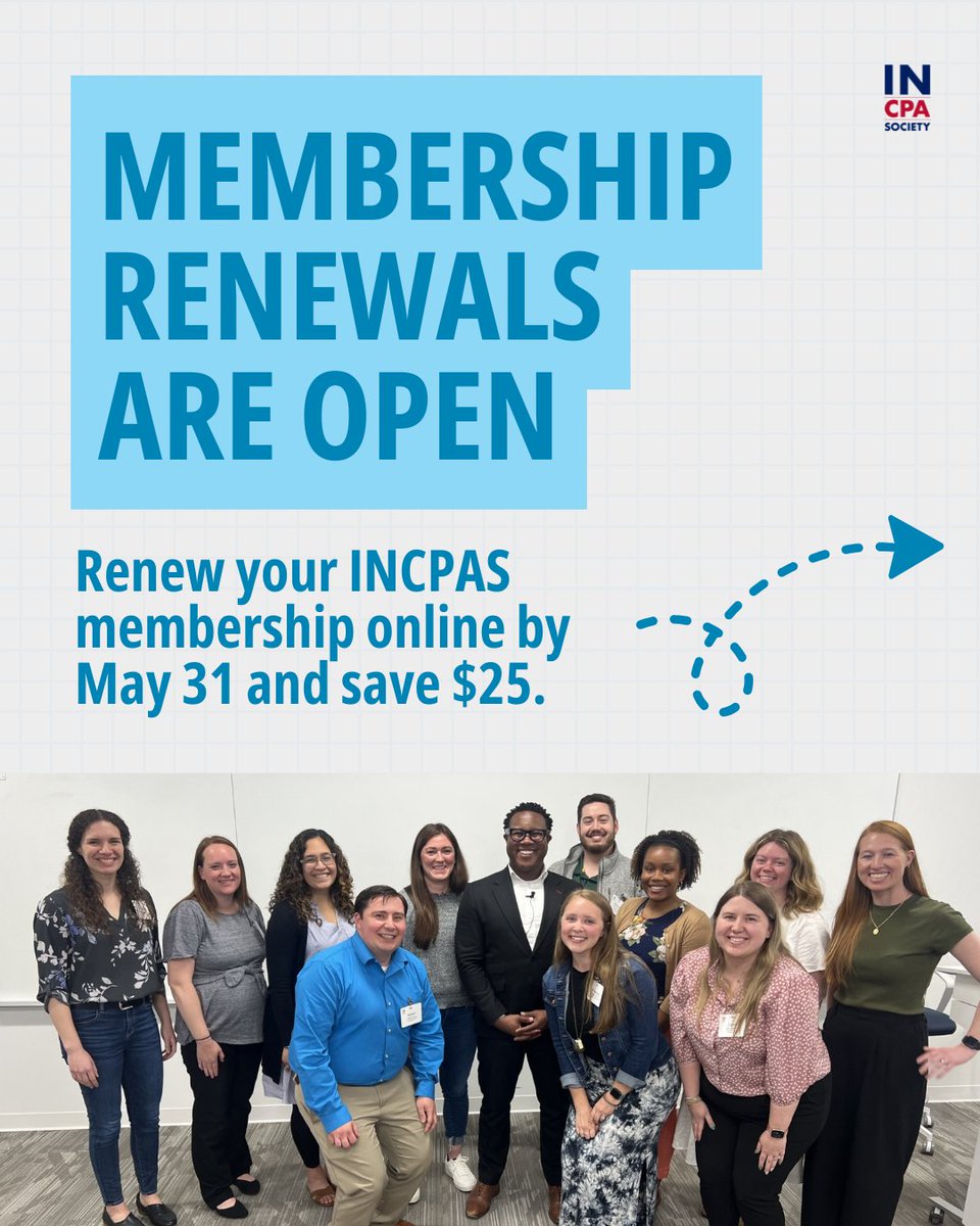 incpas's tweet photo. 🚨 Attention, members: Membership renewal time is here! Renew your INCPAS membership online by May 31 and save $25. 

Get started 👉 https://t.co/Z7hKC8CkK8 https://t.co/2TdWGwRKW7
