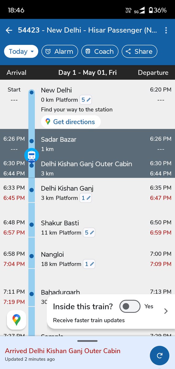 PriyaPriya79249's tweet photo. @RailMinIndia ट्रेन सं 54423 का दिल्ली किशनगंज से प्रस्थान समय 18:35 है समय 18:45 हो गए है ट्रेन अभी दिल्ली किशनगंज के आस पास भी नहीं है l दिल्ली डिविजन के अधिकारी इस ट्रेन को इसके पहले स्टॉप दिल्ली किशनगंज में ही रोजाना 20 मिनट लेट कर देते है  रोहतक तक ये 1 घंटा लेट हो जाती है https://t.co/RsCL2qIIp4