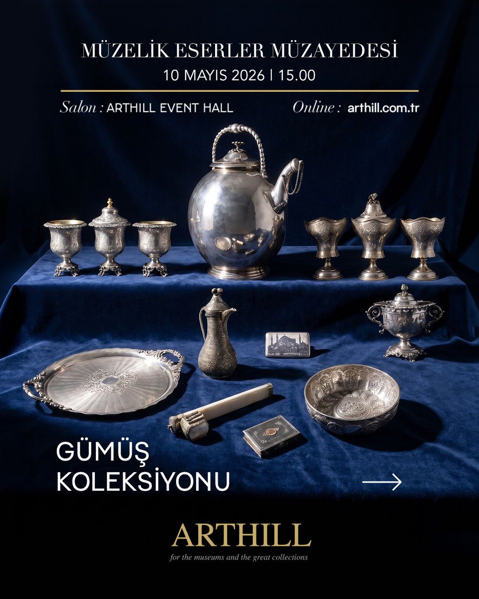 arthillgroup's tweet photo. Müzayedede yer alan Gümüş Koleksiyonu'ndan öne çıkanlar

MÜZELİK ESERLER MÜZAYEDESİ
SALON &amp; ONLINE
10 Mayıs 2026 | 15.00

Eserleri incelemek ve pey vermek için web sitemizi ziyaret edebilirsiniz.

https://t.co/JVEQ4RjlAo https://t.co/kpv7MITn42