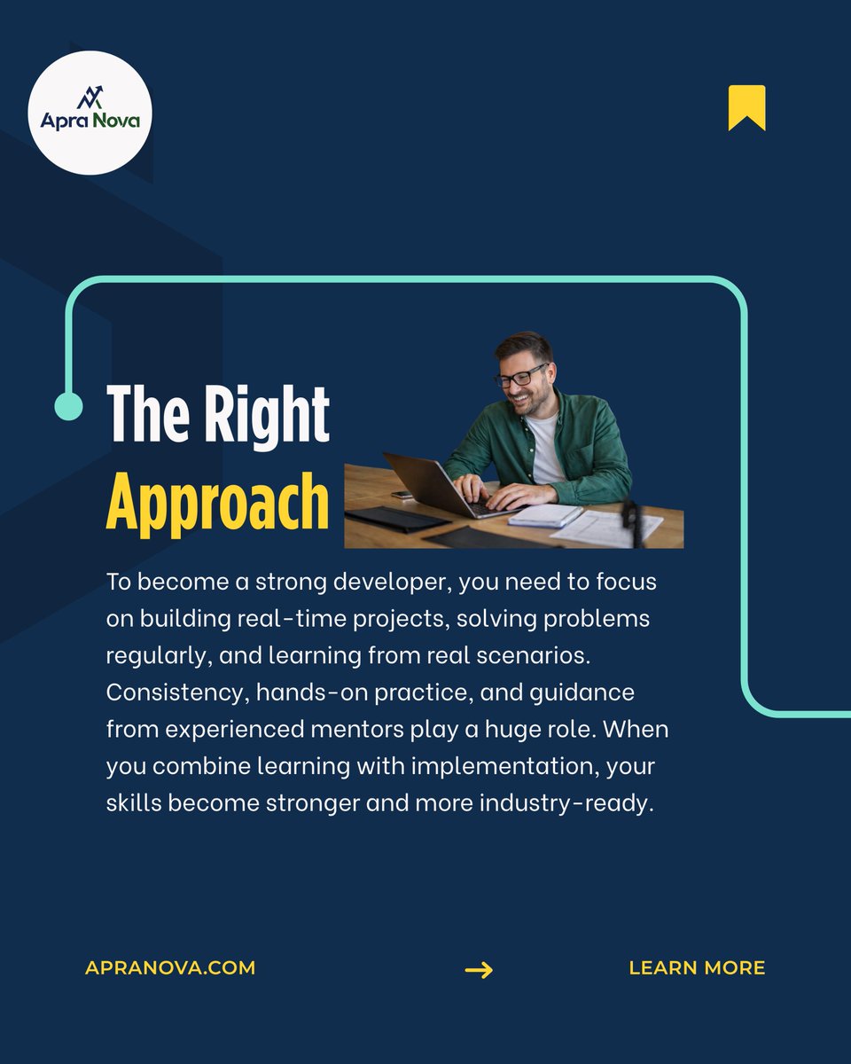 apranovatech's tweet image. Become a great software developer in 2026 by going beyond theory and building real-world projects. Learn modern tools, write clean code, solve real problems, and stay consistent with hands-on practice. 
#Apranova #SoftwareDeveloper #LearnToBuild #TechCareers