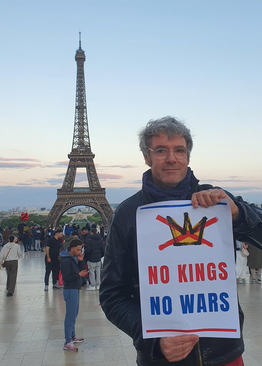 whiteband's tweet photo. GCAP message on May Day 2026: No Kings, No Wars 

War is killing people and pushing millions into hardship. Voices from across the globe are coming together to demand peace, justice and solidarity.

Ingo Ritz, Director of the Global Call to Action Against Poverty, in front of the Eiffel Tower in Paris

#NoKingsNoWars #MayDay
