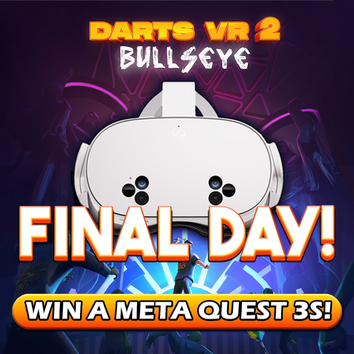 DartsVR2's tweet photo. 🚨 LAST DAY 🚨

📢 Darts fans, enter our giveaway for a chance to win a Meta Quest 3S and a copy of Darts VR2: Bullseye!  

Runners-up can win a copy of Darts VR2 for their preferred platform - #MetaQuest, SteamVR or #PSVR2

Don’t miss out!  Enter here 👉 https://t.co/ID1a2oN8xD https://t.co/WBjG6exwnE