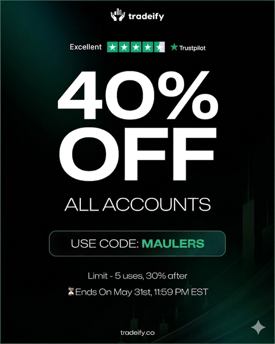 Ryan0513549's tweet image. Tradeify extended 40% off🚨

Use CODE MAULERS

Have a wonderful weekend

#trade #discount #excellent