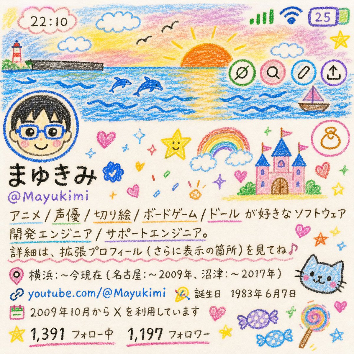 Mayukimi's tweet photo. プロフのスクショをChatGPTで、子供がクレヨンで描いたみたいにしてみたw https://t.co/oSdoY5L6qH