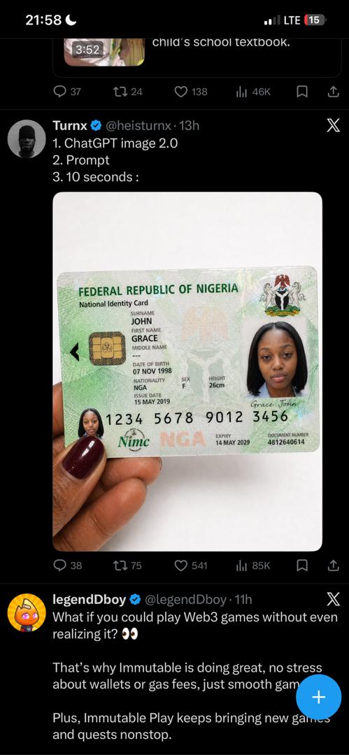 kkhu_mi's tweet photo. @nimc_ng @PoliceNG  @GreatIfe_SU

Last night, my neighbour sent me this image of @heisturnx post, because he thought I was the one in the AI made NIN card. I could have overlooked it if it wasn't my name and surname the poster has been using. https://t.co/PGaAsMGkus