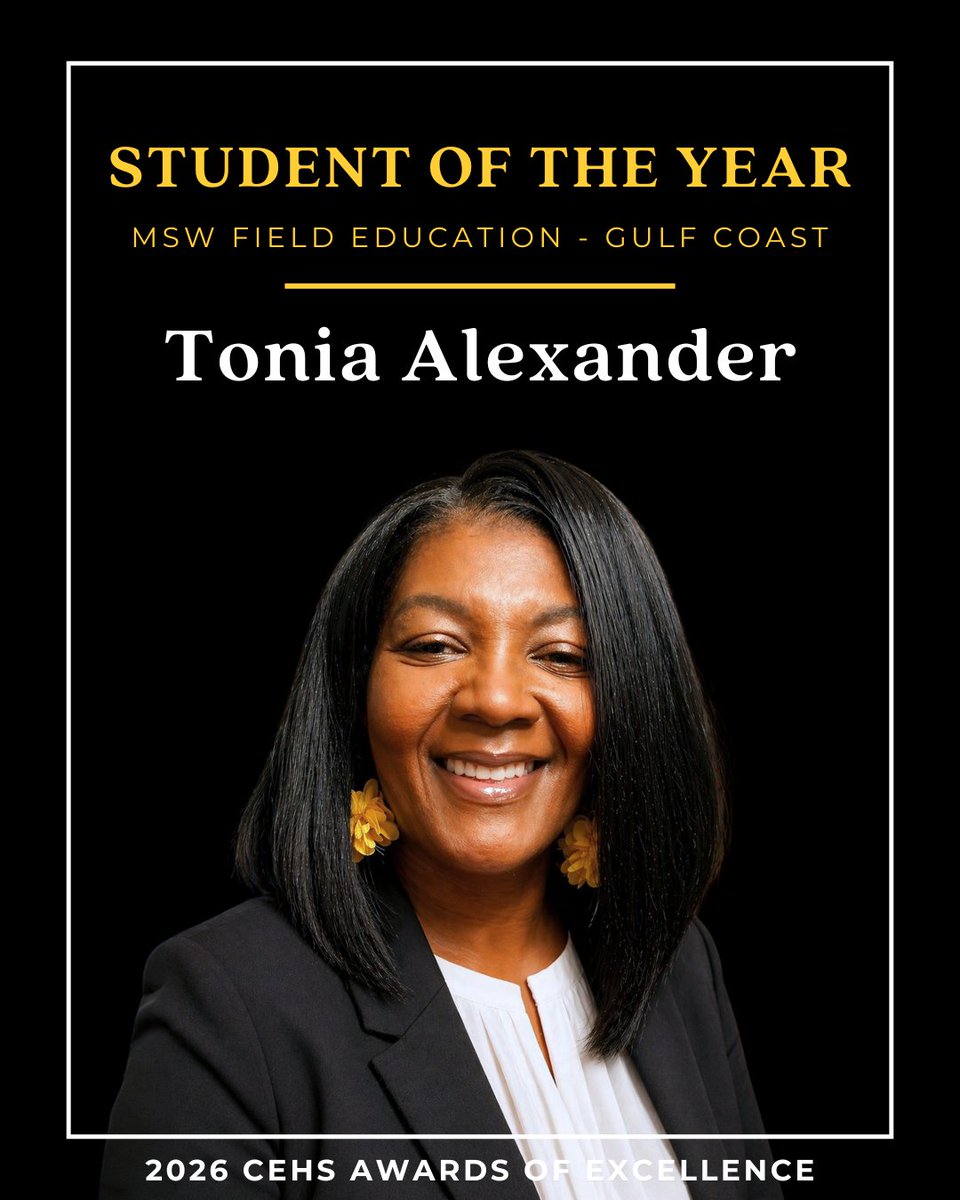 USM_CEHS's tweet photo. Congrats to Tonia Alexander, MSW Field Education - Gulf Coast Student of the Year for the School of Social Work! 🎉👏🦅 https://t.co/2RhQgk9yAF