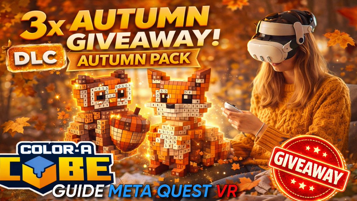 GUIDEMETAQUEST's tweet image. Win 3 x DLC AUTUMN PACK FOR COLOR A CUBE (Meta Quest)
ENTER HERE: scoplidrop.com/g/VXKBH9B
VIDEO: youtu.be/35npZcKQHd4
Results May,24
#mr #vr #metaquest #metaquest3 #giveaway #review #free #ColorACube #VoxelArtVR #RelaxVR #ColoringGameVR #IndieVR #VRArt #CreativeVR #QuestVR